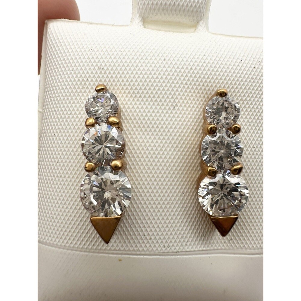 Gold Plated Graduated Cubic Zirconia Post Earrings
